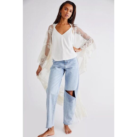 New FREE PEOPLE Barbara Tiered Lace Kimono One Size